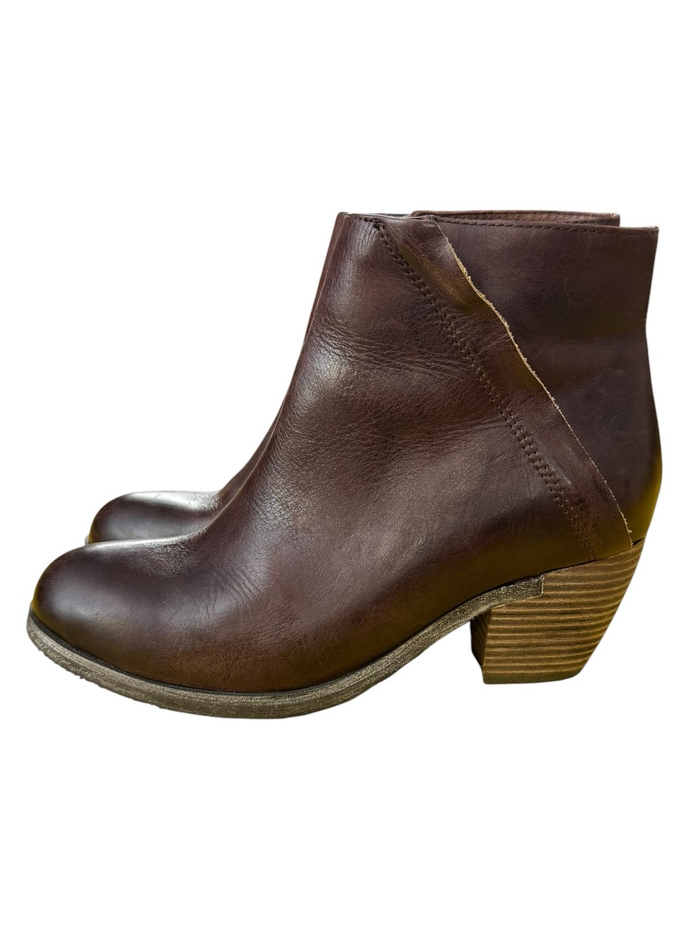 Antelope Brown Leather Ankle Booties with Stacked Heel